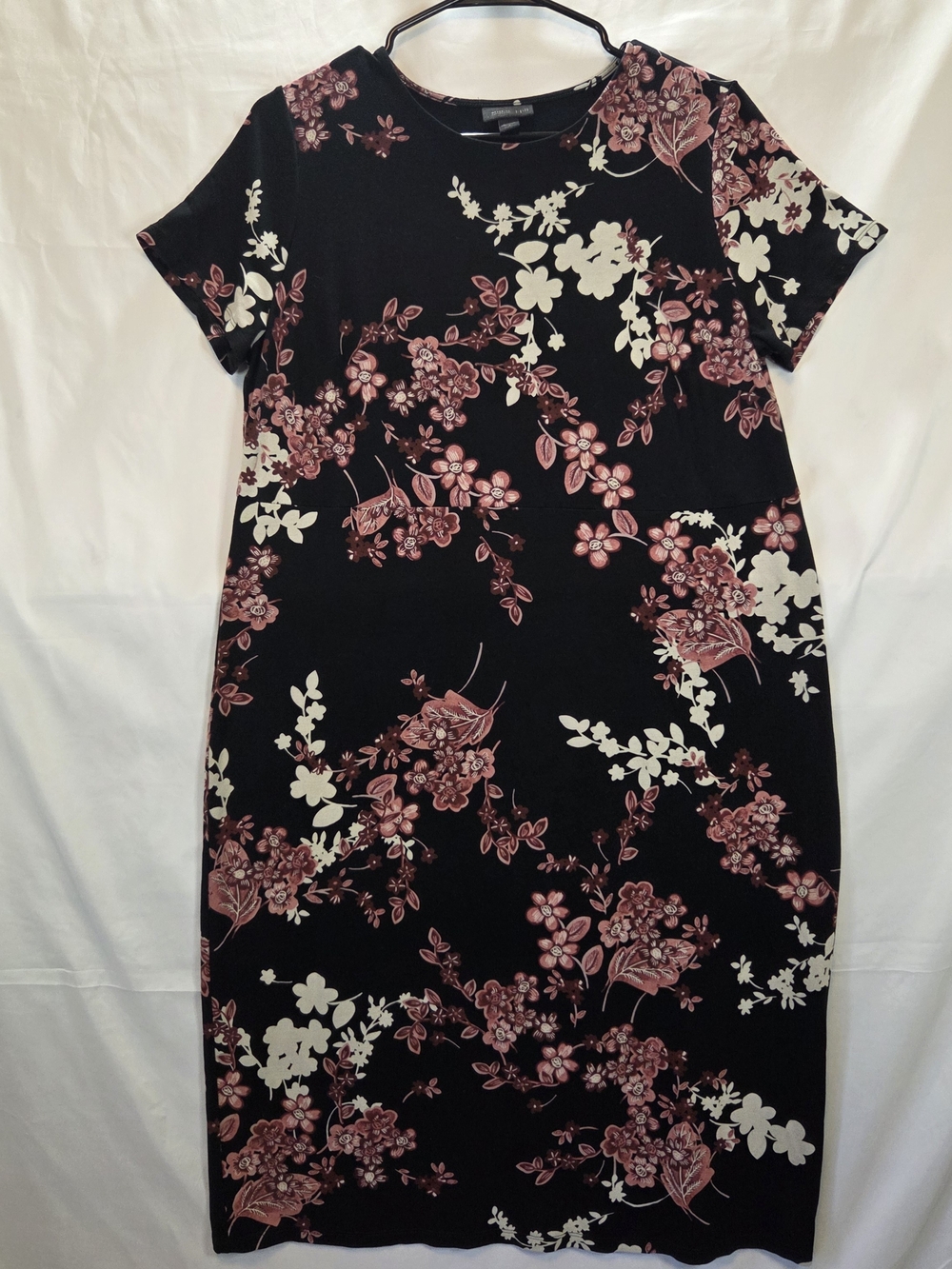 J. Jill Wearever Collection Floral Shift Dress Black Pink Medium Petite MP Short